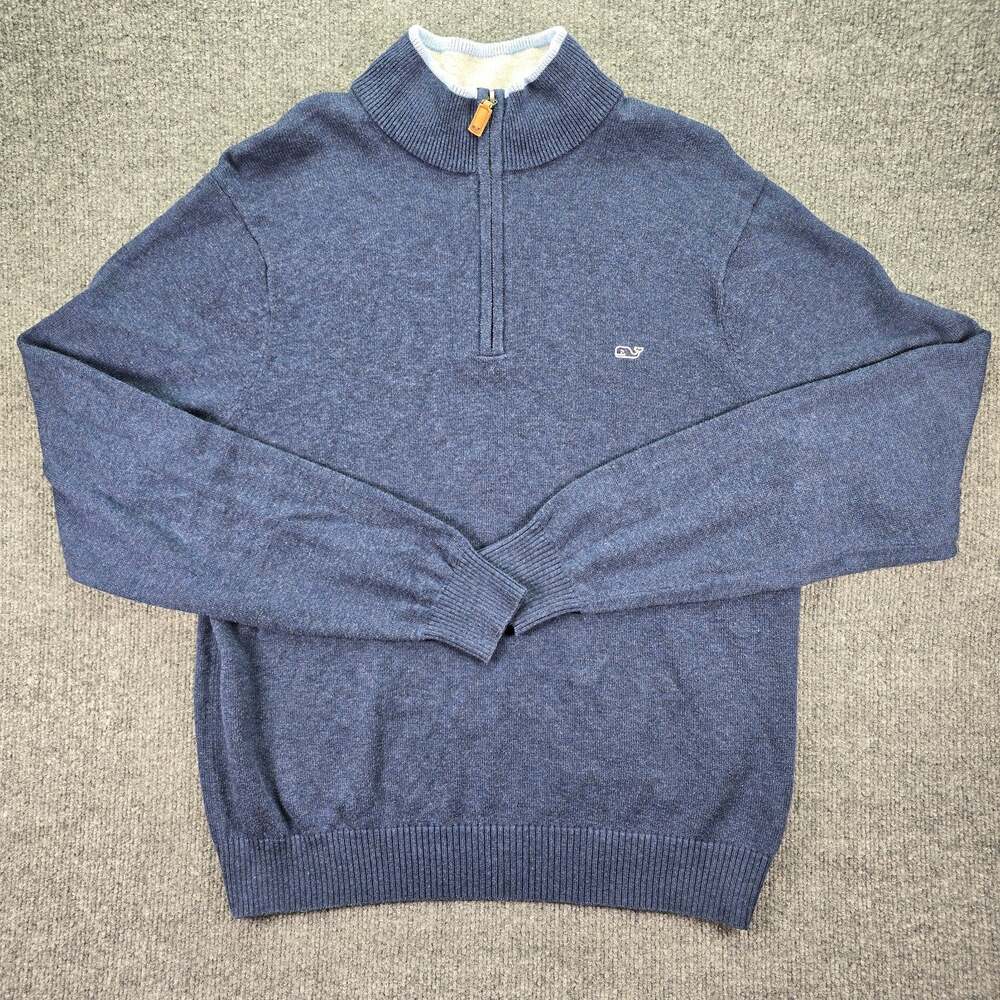 Vineyard Vines 1/4 Zip Pullover Mens Medium Blue Knit Ribbed Sweater Long Sleeve